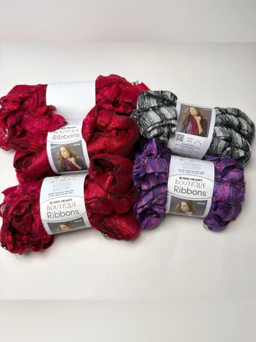 Red Heart Ruffle Ribbon Yarn Lot 5 Skeins Scarf Crochet Knit DIY